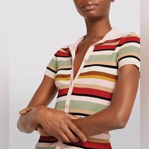 ALICE + OLIVIA Striped Colleen Polo Shirt